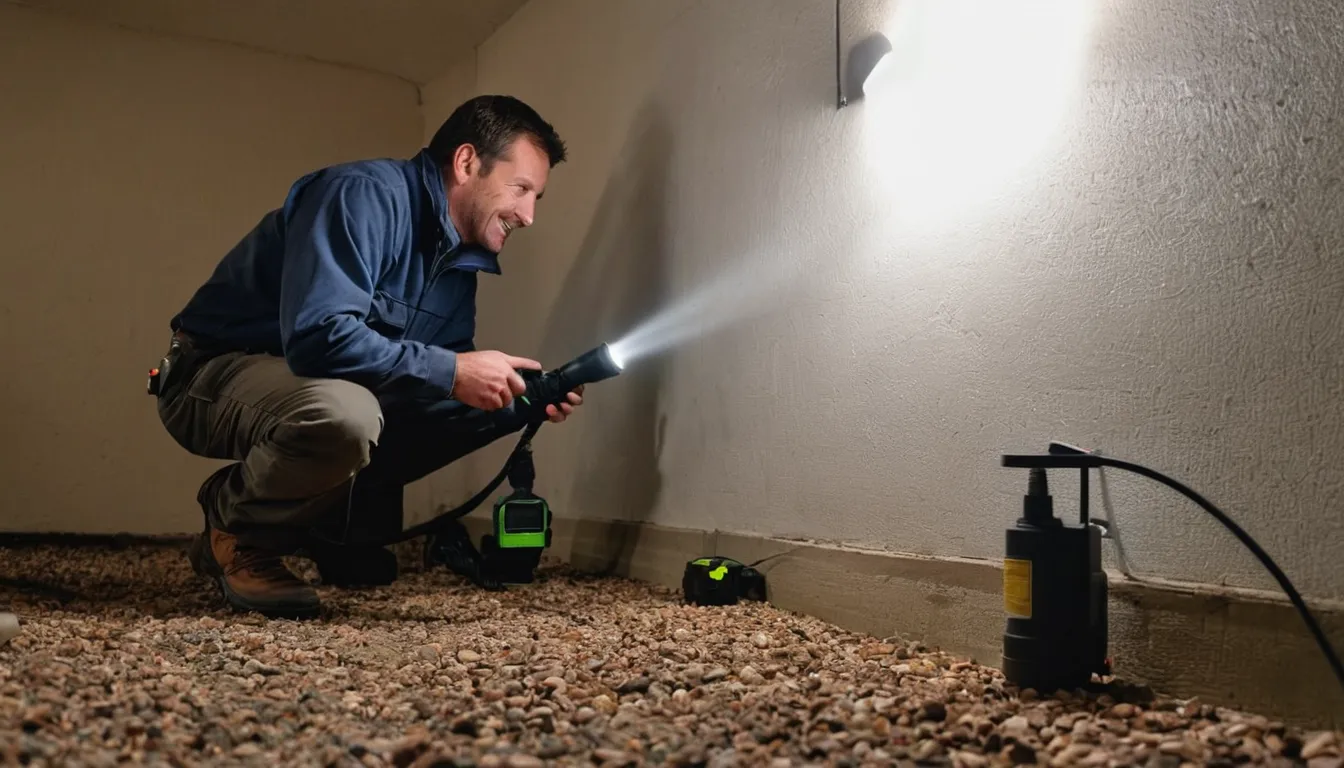 A provider checking a basement foundation wall in a Naperville home